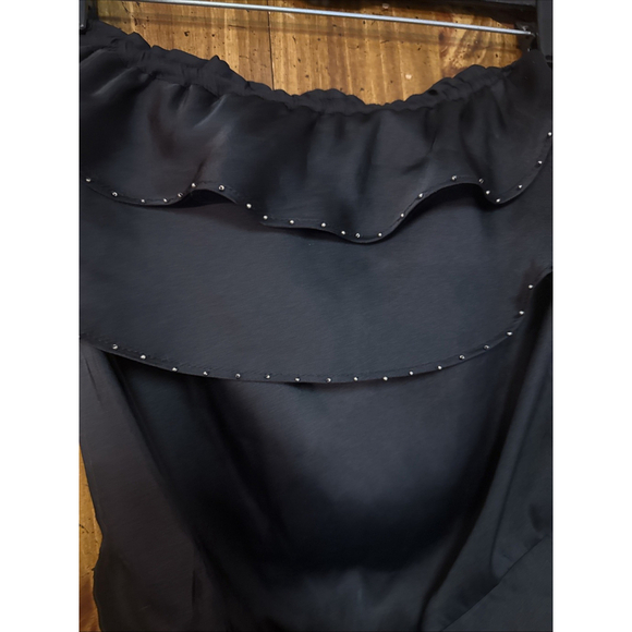 Y2K Rampage Black Layered Flowy Beaded Strapless Open Back Top Sz S - Picture 2 of 6